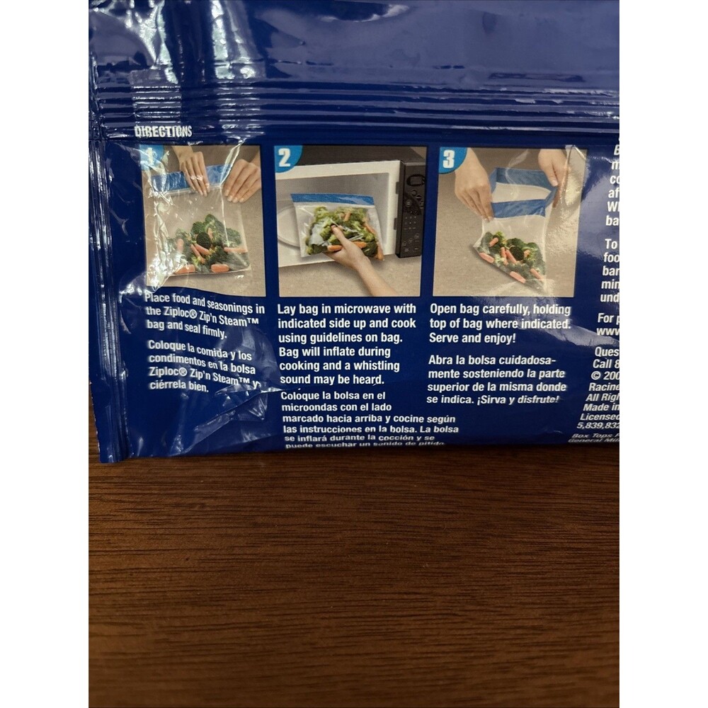 Ziploc Zip'N Steam Medium Cooking Bag- Bags Open Box 5 Of 10 Bags Included - Picture 5 of 5